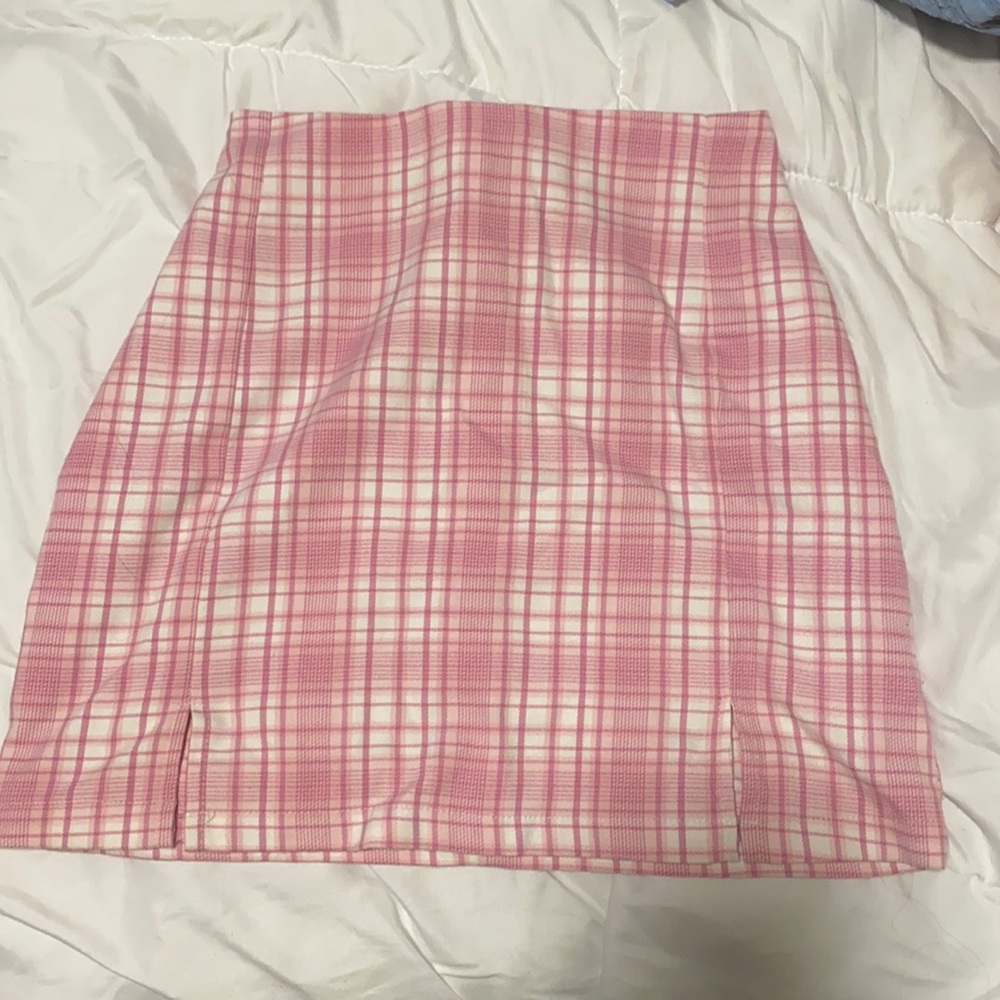 pink plaid skirt